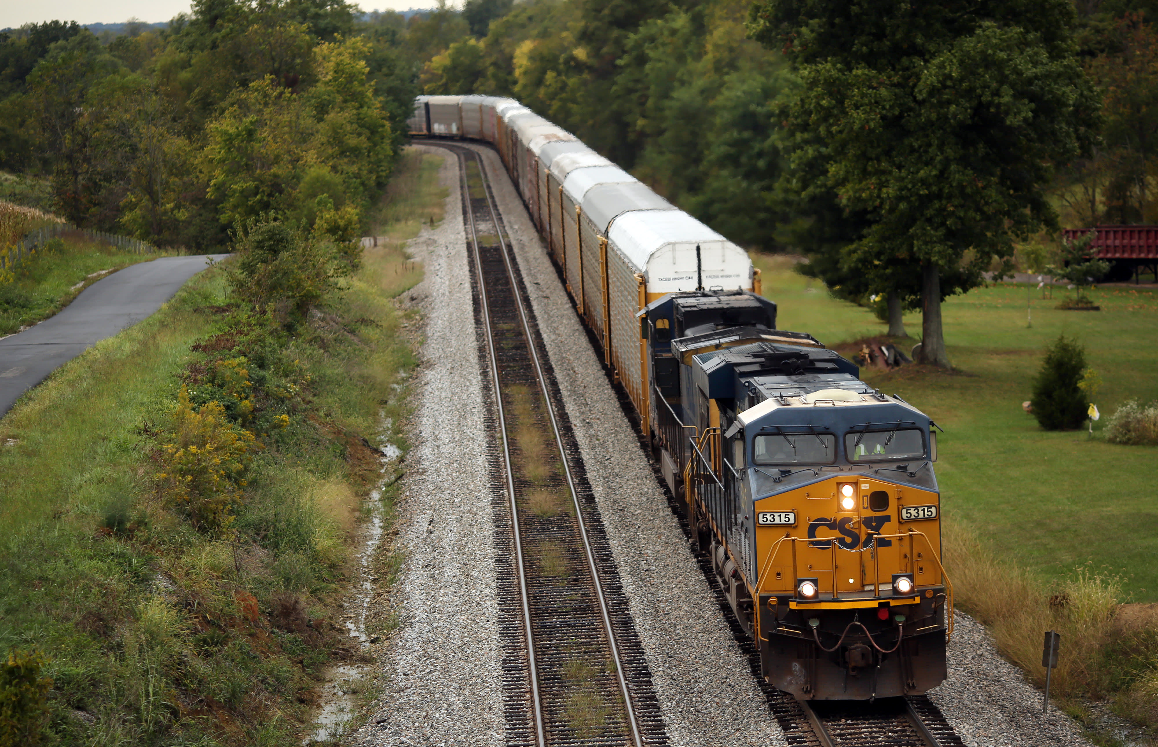 Freight train moving on railroad tracks